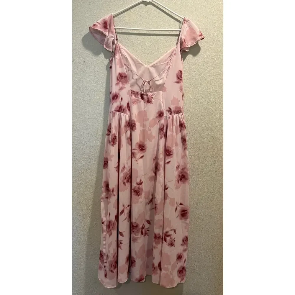 Abercrombie & Fitch Pink Floral Flutter Sleeve Dipped Waist Maxi Dress Size MP
